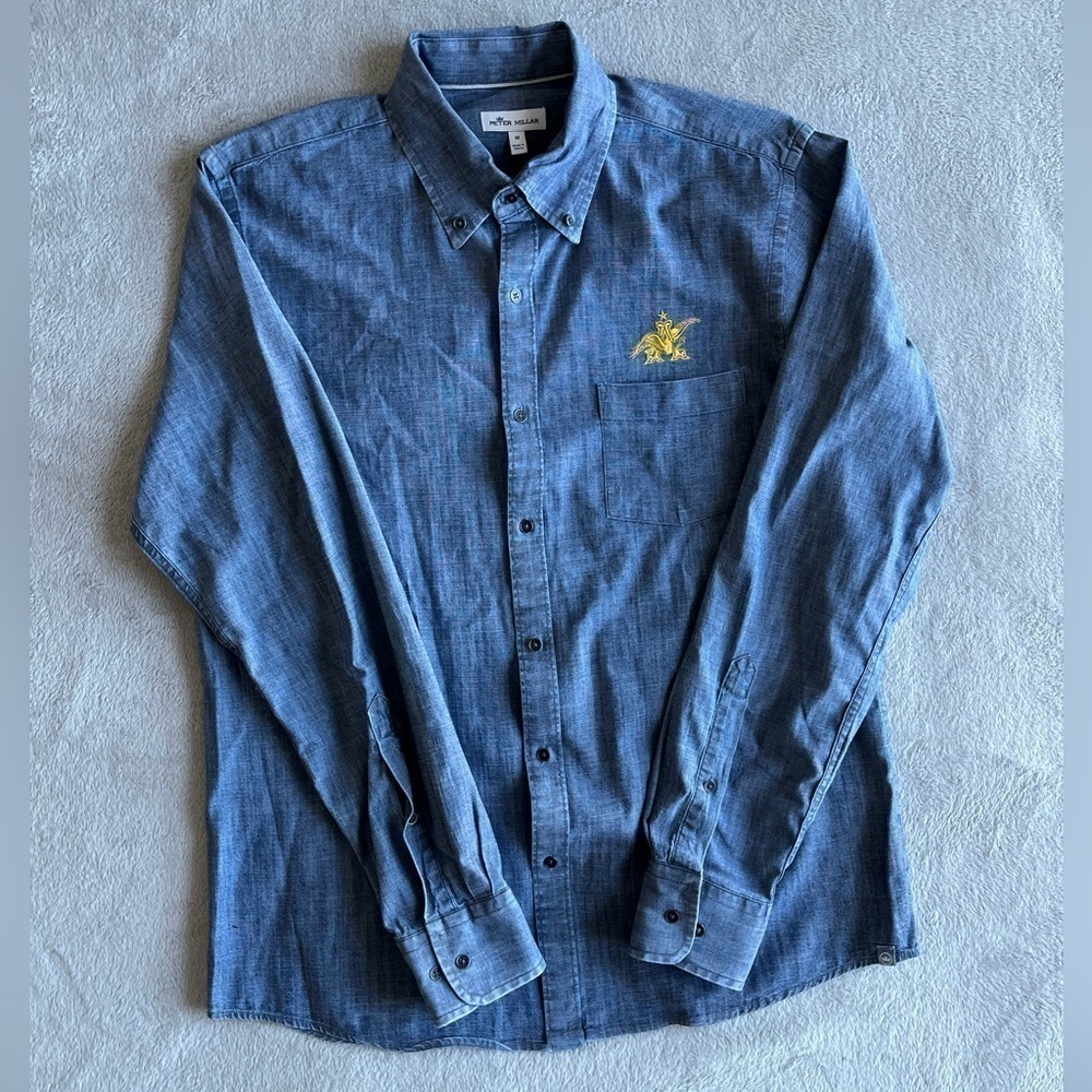 Peter Millar Chambray Button Down Shirt Eagle Logo Medium